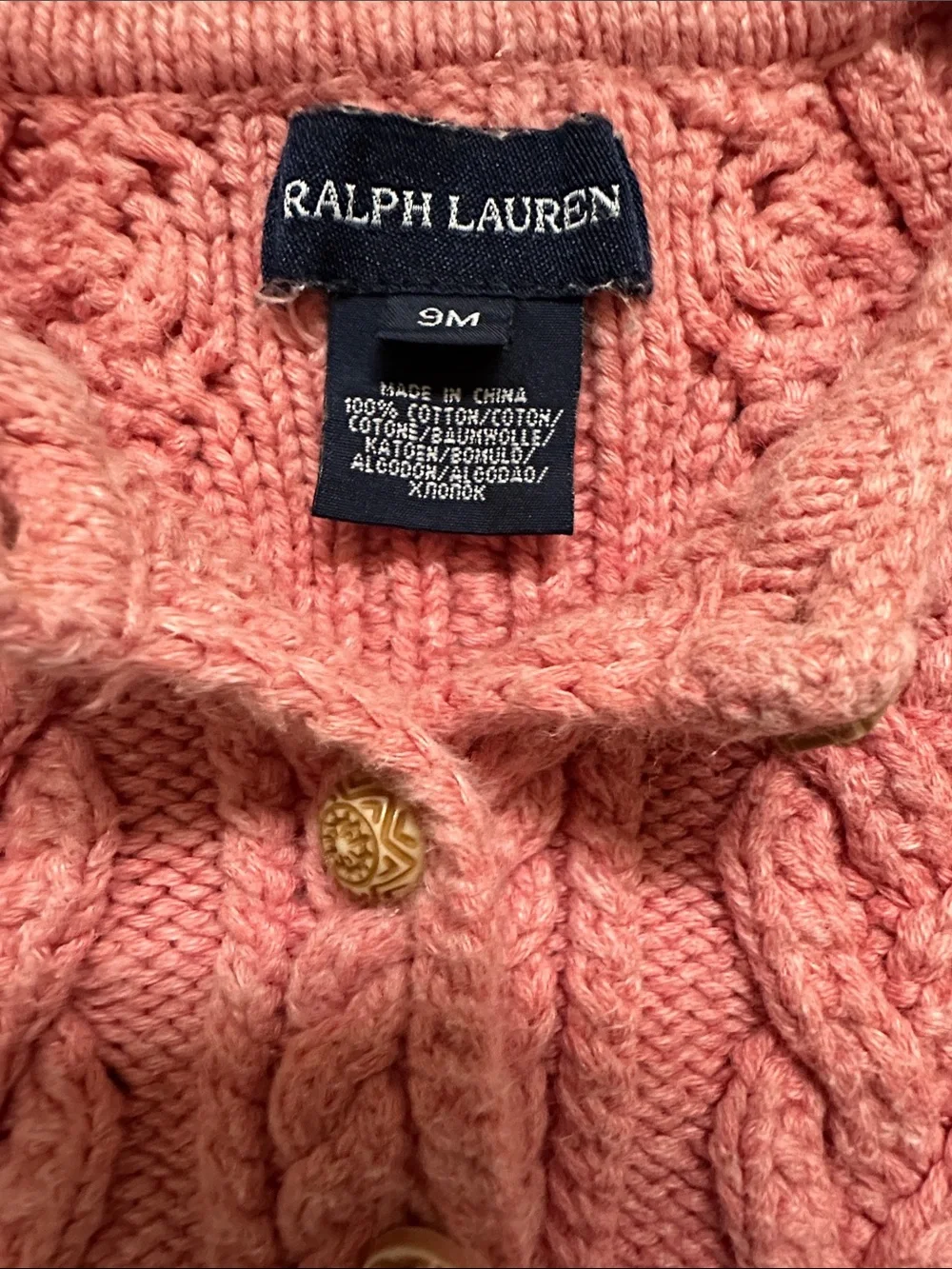 Ralph Lauren Pink Cable Knit Button Up Sweater Baby Girls 9M